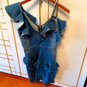 denim dress with peplum ruffle detail